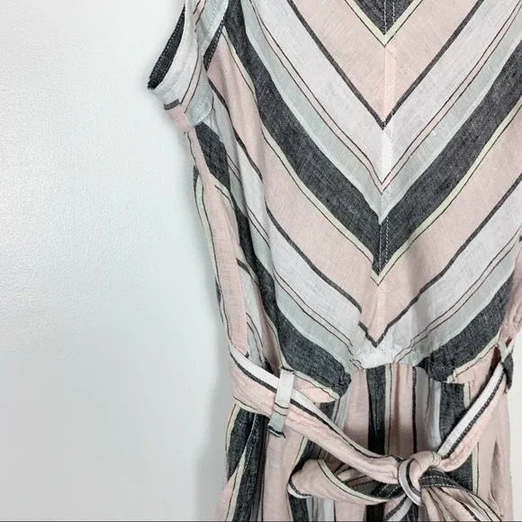 Vince Camuto Pastel Striped 100% Linen Cropped Wide Leg Jumpsuit Size Medium - Picture 4 of 15